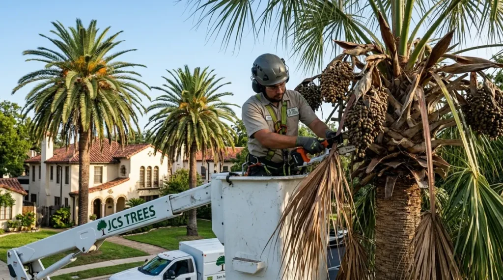 Professional palm tree trimming San Antonio TX 78209 near Alamo Heights.