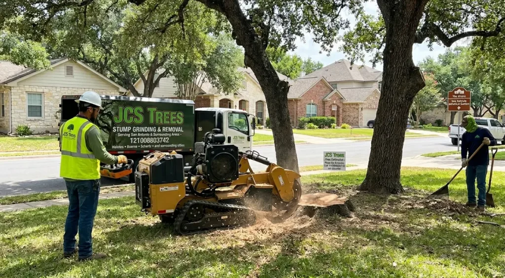 JCS Trees stump removal and stump grinding service area map covering all of San Antonio TX and surrounding Bexar County communities