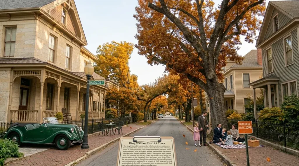 Large heritage tree being removed with sectional rigging near historic homes in King William District San Antonio.