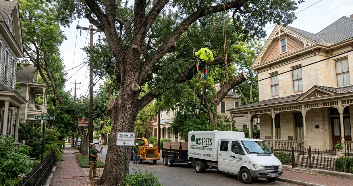 Learn how JCS Trees safely manages heritage trees, permits, historic properties, and complex tree work in King William District, San Antonio.